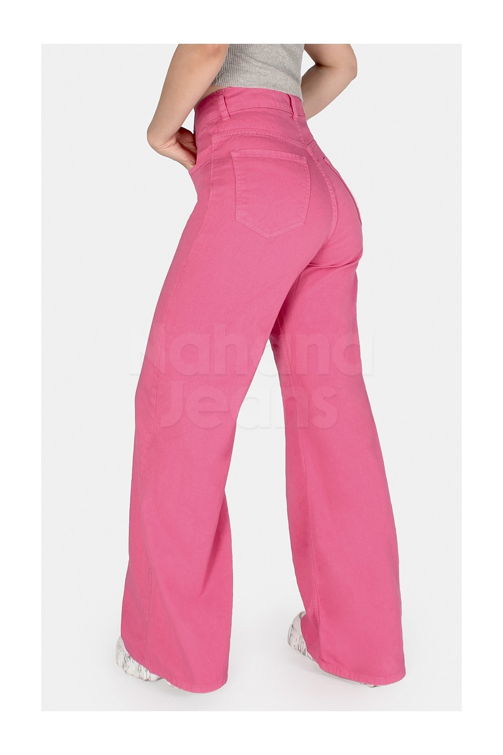 Pantalón fit wide leg de cintura alta fruncida rosa palo – HIGHSTREET